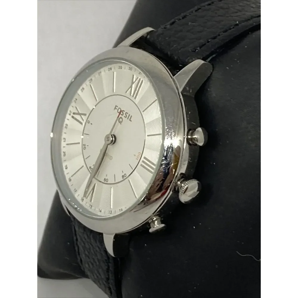 Fossil FTW5019 Women's Black Leather Silver Analog Dial Hybrid Smart Watch XX811